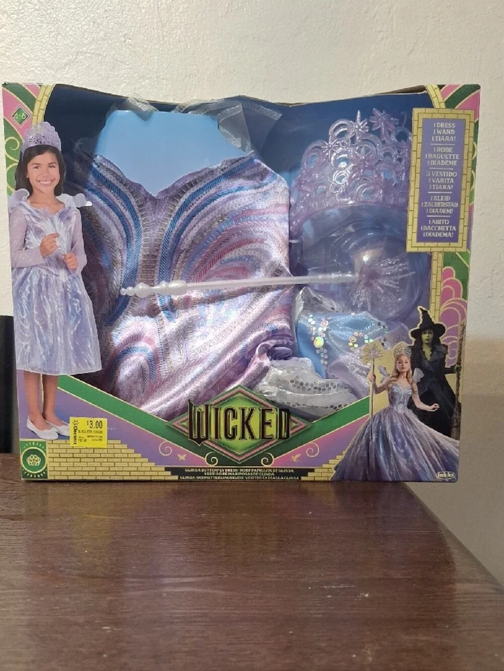 Wicked Deluxe Glinda Costume for Kids Sparkle Dress and Tiara Size 4-6 NWT